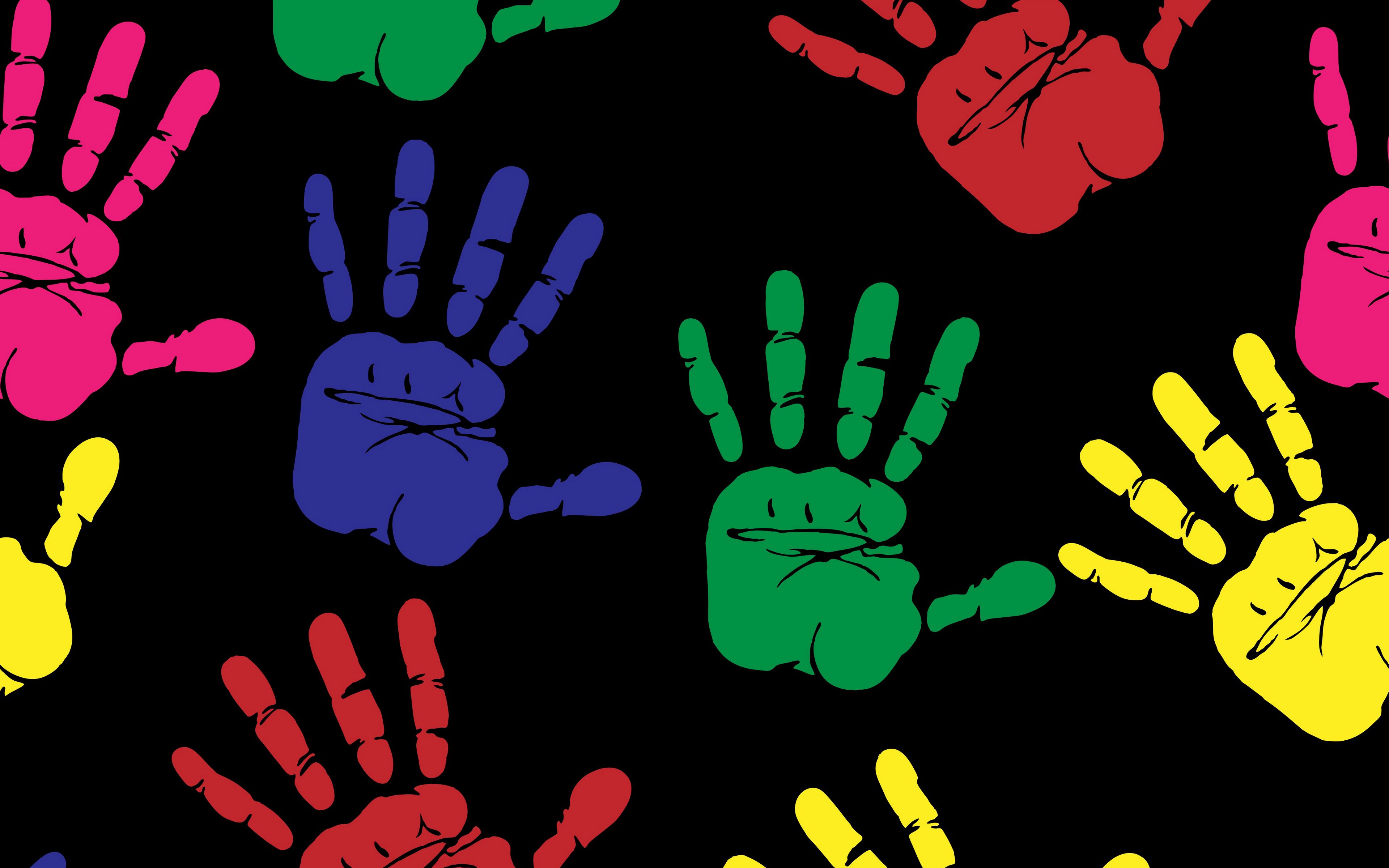 Download wallpaper 3840x2400 hands, prints, art, multi-colored 4k ultra