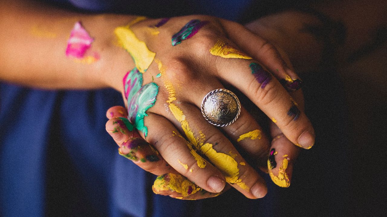 Wallpaper hands, ring, paint, colorful, girl