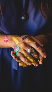 Preview wallpaper hands, ring, paint, colorful, girl