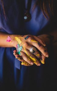 Preview wallpaper hands, ring, paint, colorful, girl