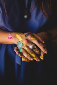 Preview wallpaper hands, ring, paint, colorful, girl