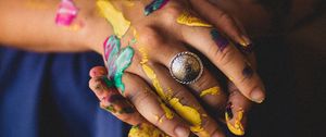 Preview wallpaper hands, ring, paint, colorful, girl