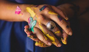 Preview wallpaper hands, ring, paint, colorful, girl