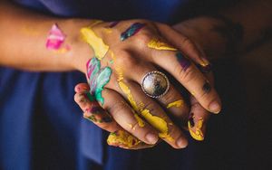 Preview wallpaper hands, ring, paint, colorful, girl