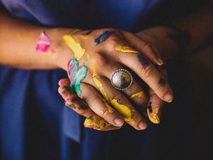 Preview wallpaper hands, ring, paint, colorful, girl