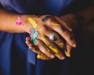 Preview wallpaper hands, ring, paint, colorful, girl