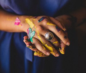 Preview wallpaper hands, ring, paint, colorful, girl