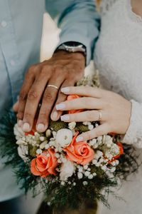 Preview wallpaper hands, rings, couple, love, bouquet, wedding