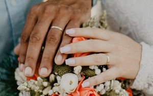 Preview wallpaper hands, rings, couple, love, bouquet, wedding