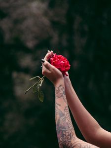 Preview wallpaper hands, rose, tattoos