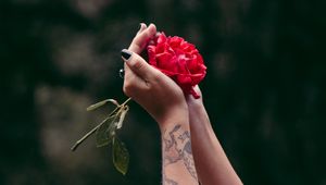 Preview wallpaper hands, rose, tattoos