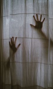 Preview wallpaper hands, silhouette, touch, curtain