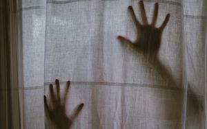 Preview wallpaper hands, silhouette, touch, curtain
