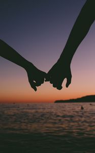 Preview wallpaper hands, silhouettes, love, sunset, blur