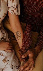 Preview wallpaper hands, tattoo, heart, bouquet