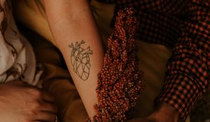 Preview wallpaper hands, tattoo, heart, bouquet