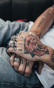 Preview wallpaper hands, tattoos, rings, decorations