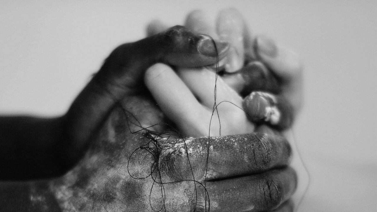 Wallpaper hands, thread, bw, touch, connection