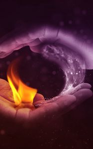 Preview wallpaper hands, water, fire, photoshop