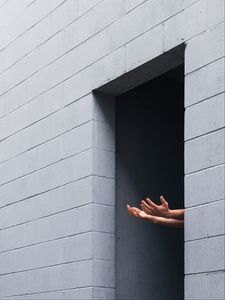 Preview wallpaper hands, window, walls, building