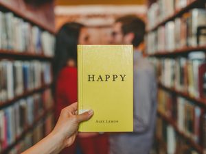 Preview wallpaper happiness, book, couple, love, blur