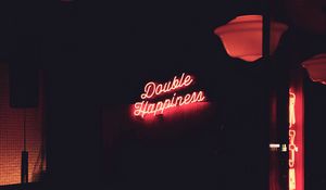 Preview wallpaper happiness, neon, light, signboard, phrase, words, happy