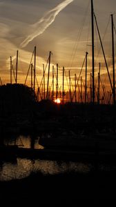 Preview wallpaper harbor, boats, sunset, dark