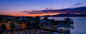 Preview wallpaper harbor, city, aerial view, port, twilight, starry sky