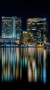 Preview wallpaper harbor, night city, buildings, reflection, baltimore