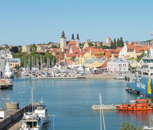 Preview wallpaper harbor, sea, yachts, city, sweden