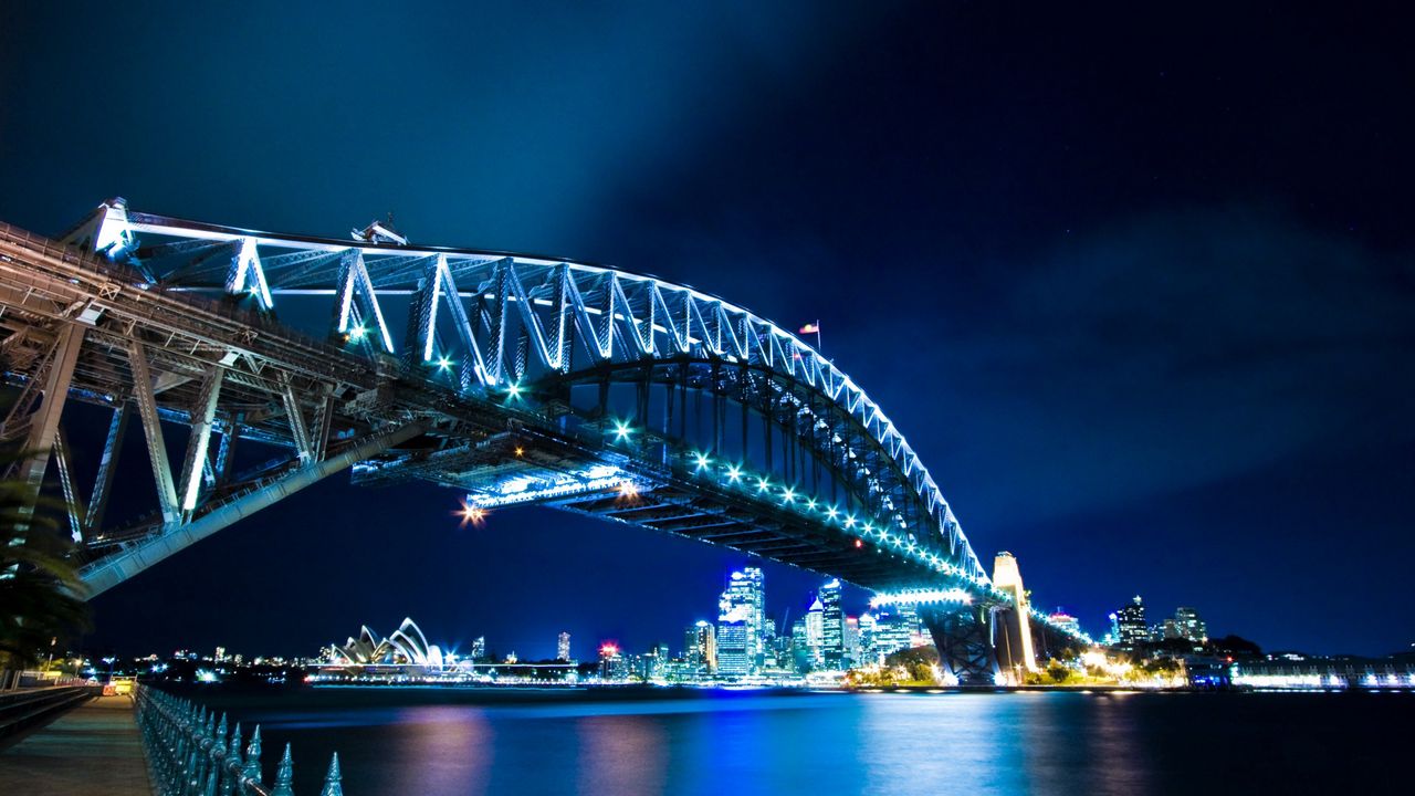 Wallpaper harbour bridge, sydney, night, lights city