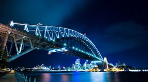 Preview wallpaper harbour bridge, sydney, night, lights city