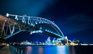 Preview wallpaper harbour bridge, sydney, night, lights city