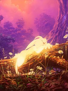 Preview wallpaper hare, art, forest, sleep, magical, fantasy