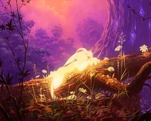 Preview wallpaper hare, art, forest, sleep, magical, fantasy