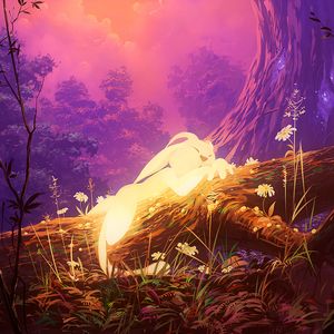 Preview wallpaper hare, art, forest, sleep, magical, fantasy