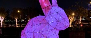 Preview wallpaper hare, figure, statue, light, purple, dark