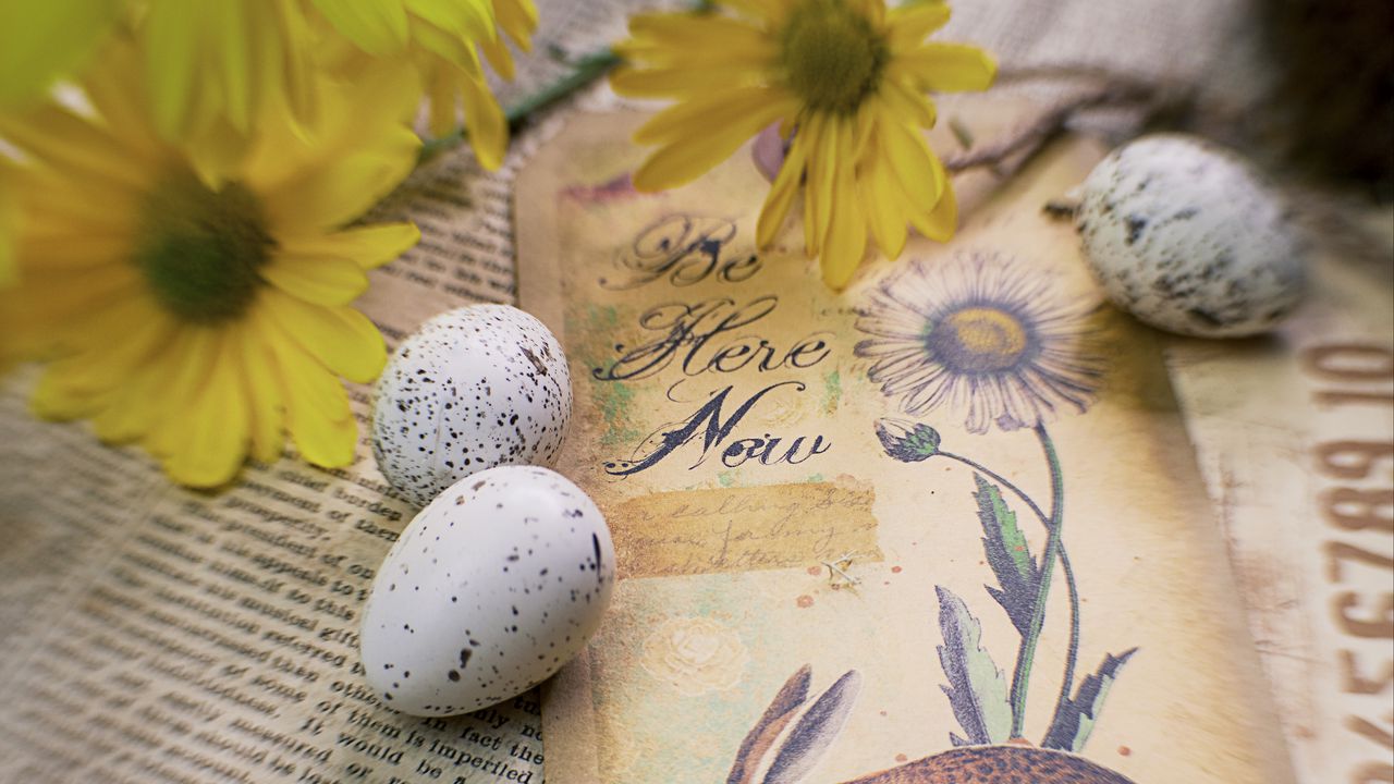 Wallpaper hare, postcard, eggs, flowers, spring