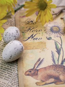 Preview wallpaper hare, postcard, eggs, flowers, spring