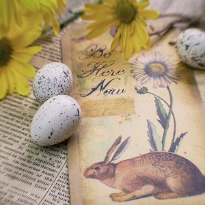 Preview wallpaper hare, postcard, eggs, flowers, spring