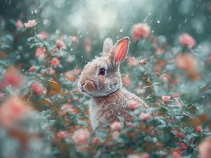 Preview wallpaper hare, rabbit, rain, leaves, spring, easter