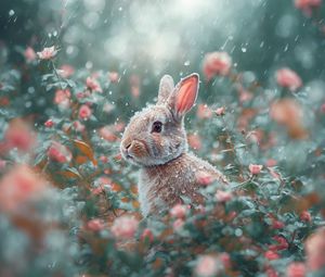 Preview wallpaper hare, rabbit, rain, leaves, spring, easter