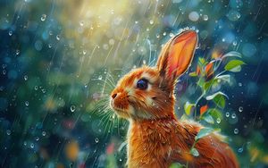 Preview wallpaper hare, rabbit, rain, easter, spring
