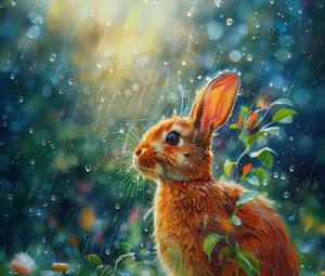 Preview wallpaper hare, rabbit, rain, easter, spring