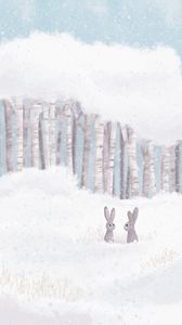Preview wallpaper hares, forest, snow, winter, art