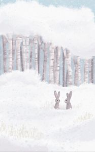 Preview wallpaper hares, forest, snow, winter, art