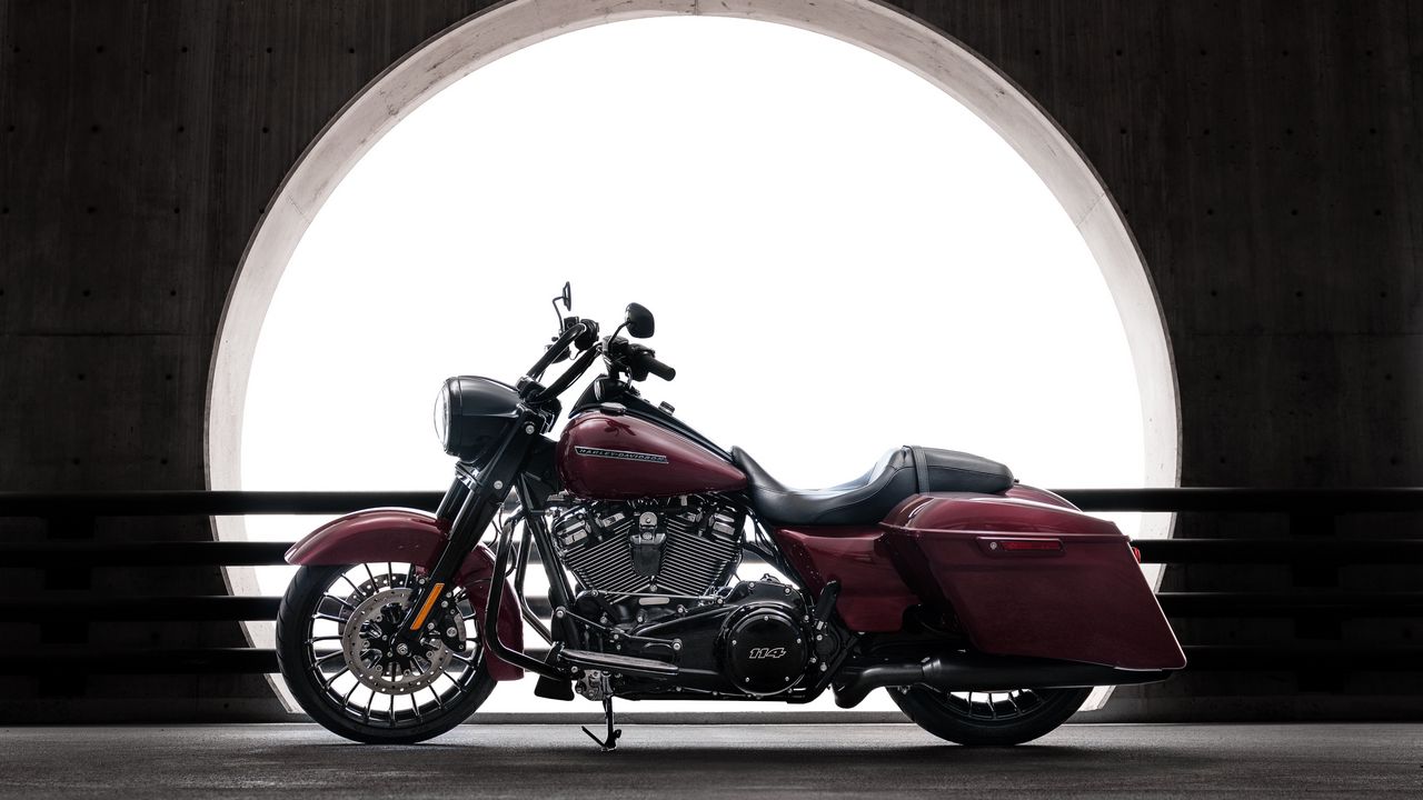 Wallpaper harley-davidson, motorcycle, bike, red, side view