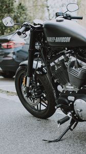 Preview wallpaper harley-davidson, motorcycle, bike, black, side view