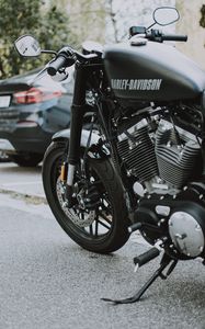 Preview wallpaper harley-davidson, motorcycle, bike, black, side view