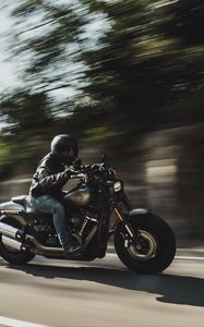 Preview wallpaper harley-davidson, motorcycle, bike, biker, road, speed